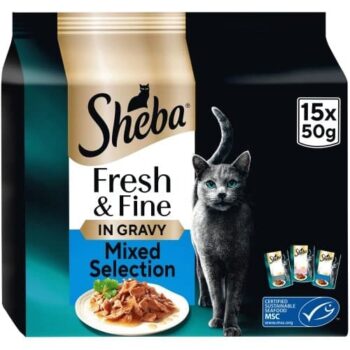 Sheba Fresh & Fine Adult 1+ Wet Cat Food Pouches Fish Collection in Gravy (15 x 50g)