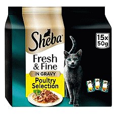 Sheba Fresh & Fine Poultry in Gravy Adult Wet Cat Food Pouches (15 x 50g)