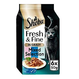 Sheba Fresh & Fine Salmon & Tuna in Gravy Wet Cat Food Pouches Adult 1+ Years (6 x 50g)