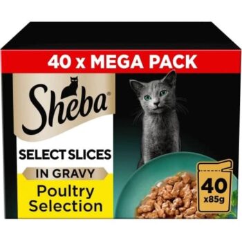 Sheba Select Slices Adult 1+ Poultry Selection in Gravy Cat Food Pouches Mega Pack (40 x 85g)