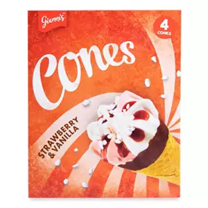 Strawberry & Vanilla Ice Cream Cones 4 Pack