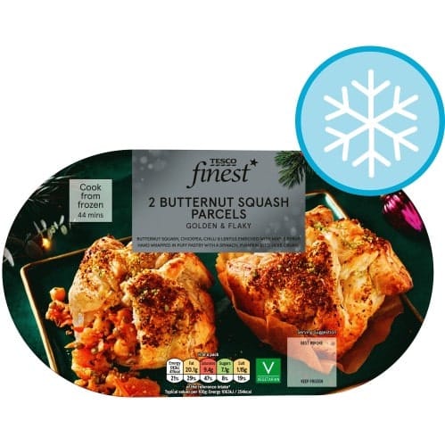 Tesco Finest Butternut Squash Chickpea & Chilli Parcels Topped with a Spinach Herb & Seed Crumb