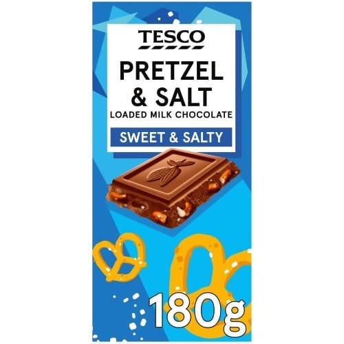 Tesco Pretzel & Salt Loaded Milk Chocolate (180g)