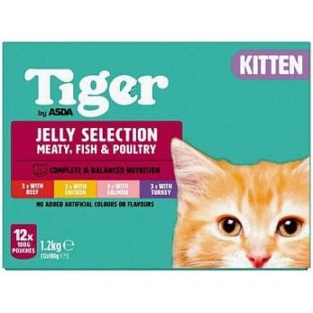Tiger by ASDA Tiger Jelly Selection Meat Fish & Poultry Kitten (1.2kg) (12 x 100g)