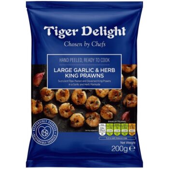 Tiger Delight Large Garlic & Herb Marinated King Prawns (200g)
