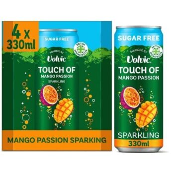 Touch of Mango Passion Sparkling Sugar Free Flavoured Water by Volvic (4 x 330ml)