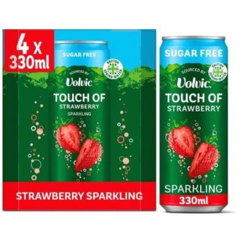 Touch of Strawberry Sparkling Sugar Free Flavoured Water by Volvic (4 x 330ml)