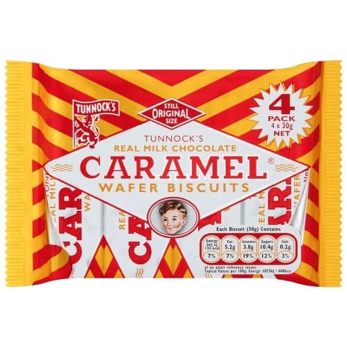 Tunnock's Real Milk Chocolate Caramel Wafer Biscuits (4 x 30g)
