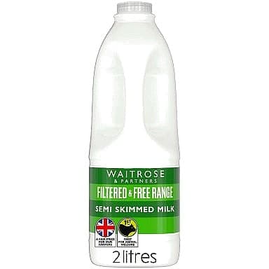 Waitrose Filtered British Free Range Semi-Skimmed Milk (2 Litre)