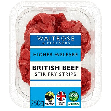 Waitrose Higher Welfare British Beef Stir Fry Strips (250g)