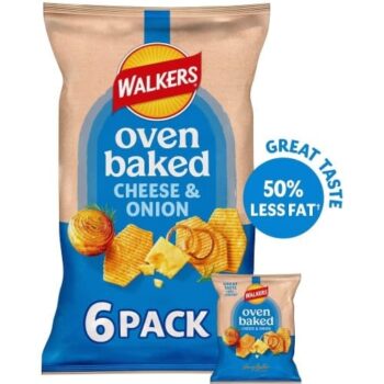 Walkers Baked Cheese & Onion Multipack Crisps 6x22g Flavour Snacks (6 x 22g)