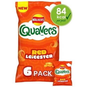 Walkers Quavers Red Leicester Cheese Multipack Crisps Snacks (6 x 16g)
