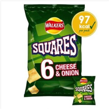 Walkers Squares Crunchy Cheese & Onion Multipack Snacks (6 x 22g)