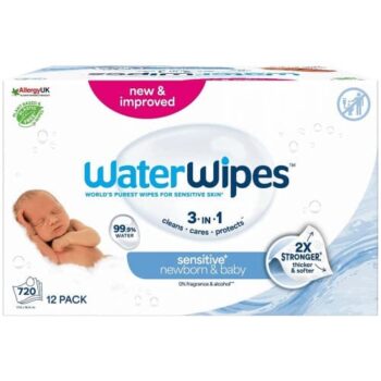 WaterWipes Sensitive Newborn Plastic Free Baby Wipes - Biodegradable Original - Baby Box Multipack (12)