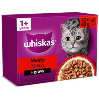 Whiskas 1+ Adult Wet Cat Food Pouches Meaty Meals Selection in Gravy (12 x 85g)