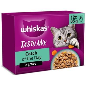 Whiskas 1+ Catch of the Day Mix Adult Wet Cat Food Pouches in Gravy (12 x 85g)