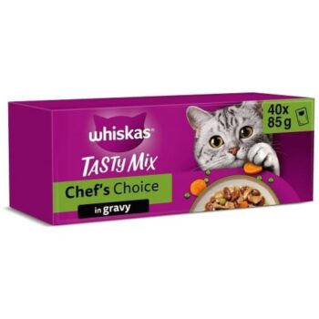 Whiskas 1+ Chef's Choice Mix Adult Wet Cat Food Pouches with Tasty Veg Gravy (40 x 85g)