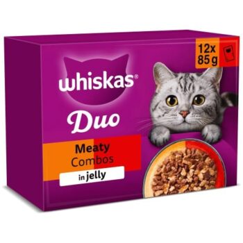 Whiskas 1+ Duo Meaty Combos Adult Wet Cat Food Pouches in Jelly (12 x 85g)