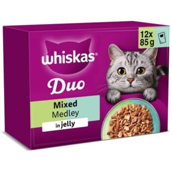 Whiskas 1+ Duo Mixed Medley Adult Wet Cat Food Pouches in Jelly (12 x 85g)