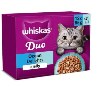 Whiskas 1+ Duo Ocean Delights Wet Cat Food Pouches in Jelly Adult (12 x 85g)
