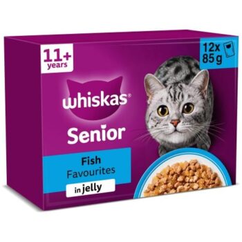 Whiskas 11+ Senior Wet Cat Food Fish Favourites in Jelly Pouches (12 x 85g)