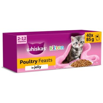 Whiskas Kitten Poultry Feasts Wet Cat Food Pouches in Jelly (40 x 85g)