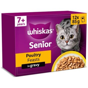 Whiskas Senior 7+ Poultry Feasts Wet Cat Food Pouches in Gravy (12 x 85g)