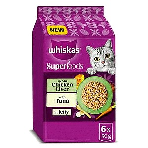 Whiskas Superfoods 1+ Mixed Selection in Jelly Wet Cat Food Pouches (6 x 50g)