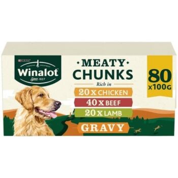 Winalot Meaty Chunks Mixed In Gravy Wet Dog Food (80 x 100g)