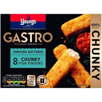 Young's Gastro 8 Tempura Battered Chunky Alaska Pollock Fish Fingers (320g)