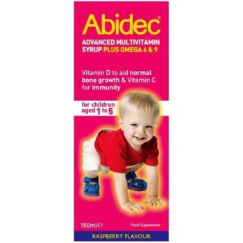 Abidec Advanced Raspberry Multivitamin Syrup Plus Omega 6 & 9 for Kids Aged 1-5 Food Supplement (150ml)