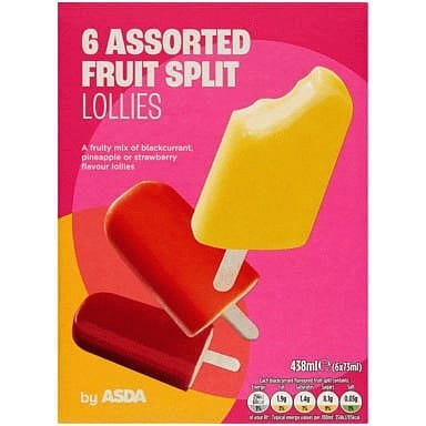 ASDA Assorted Fruit Splits Lollies (6 x 73ml, 438ml)