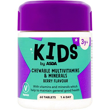 ASDA Kids Chewable Multivitamins & Minerals Berry Flavour 60 Tablets 3y+