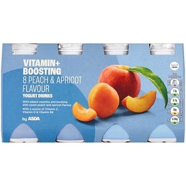 ASDA Vitamin+ Boosting 8 Peach & Apricot Flavour Yogurt Drinks (8 x 100g, 800g)