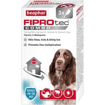 Beaphar Fiprotec Combo Flea & Tick Spot-On Treatment For Dogs (10-20Kg) 3 Pipettes