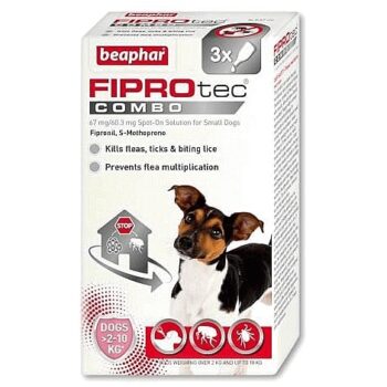 Beaphar Fiprotec Combo Flea & Tick Spot-On Treatment For Dogs (2-10Kg) 3 Pipettes