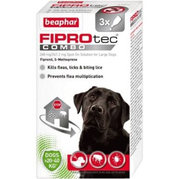 Beaphar Fiprotec Combo Flea & Tick Spot-On Treatment Large Dog (20-40Kg) 3 Pipettes