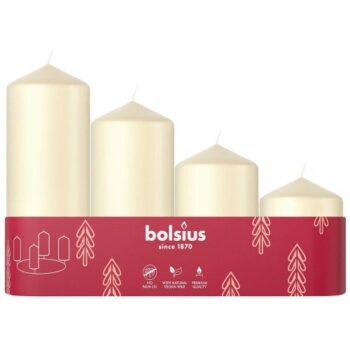 Bolsius Tray of 4 Assorted Size Pillar Candles -Soft Pearl