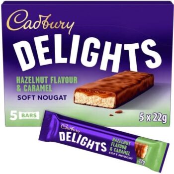 Cadbury Delights Soft Nougat Hazelnut & Caramel Chocolate Bars (5 x 22g)