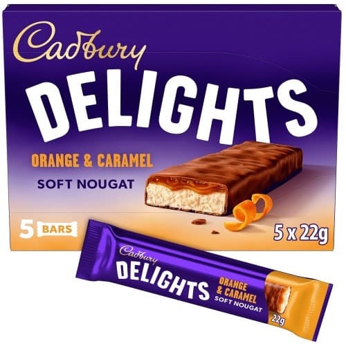 Cadbury Delights Soft Nougat Orange & Caramel Chocolate Bars (5 x 110g)