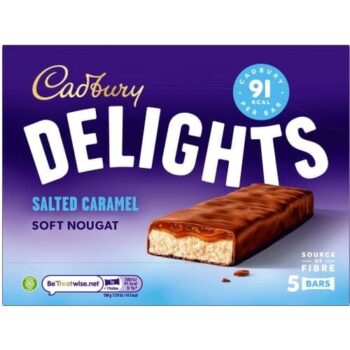 Cadbury Delights Soft Nougat Salted Caramel Chocolate Bars (5 x 110g)