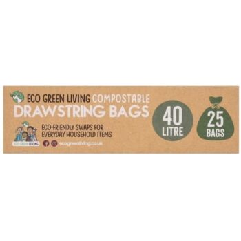 Eco Green Living Certified Compostable Heavy Duty Drawstring Bin Bags (40 Litre)