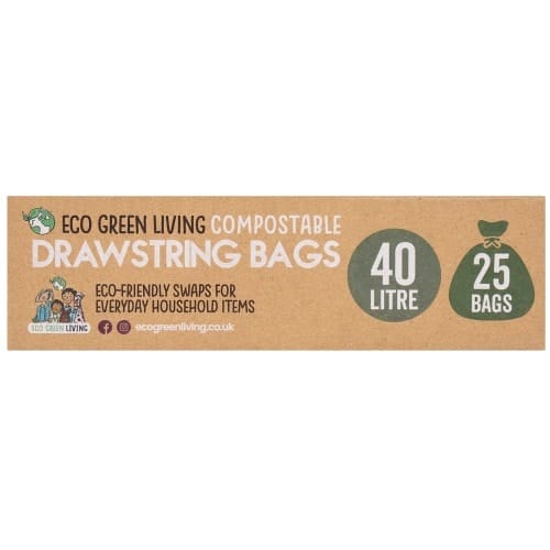 Eco Green Living Certified Compostable Heavy Duty Drawstring Bin Bags (40 Litre)