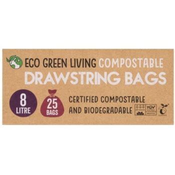 Eco Green Living Certified Compostable Small Drawstring Bin Liner (8 Litre)