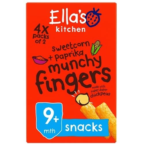 Ella's Kitchen Organic Sweetcorn & Paprika Munchy Fingers Multipack Baby Snack 9+ Months (4 x 12g)