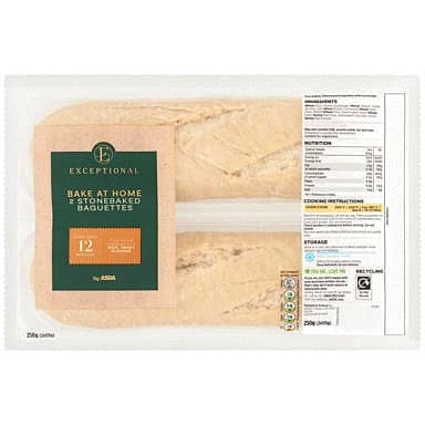 Exceptional by ASDA Bake at Home Stonebaked Baguettes (2 x 125g, 250g)