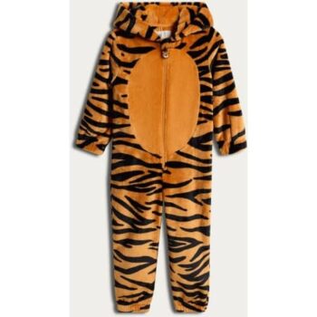 F&F Boys Fleece Tiger Print Zip Up Hooded Onesie in Orange