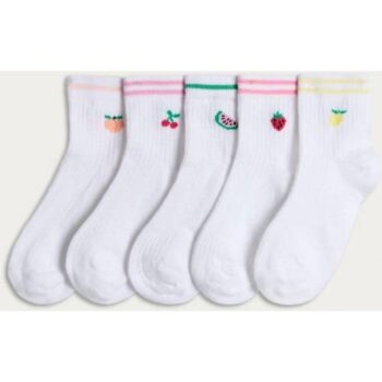 F&F Girls 5-Pack Cotton Rich Fruit Embroidered Anklet Socks in Multi