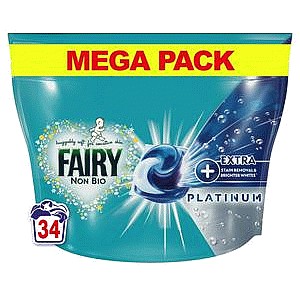 Fairy Non Bio Platinum Pods Laundry Detergent Washing Capsules Extra Stain Removal 34 Washes