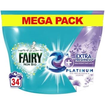 Fairy Non Bio Platinum Pods Laundry Detergent Washing Capsules Silk Tree Blossoml 34 Washes